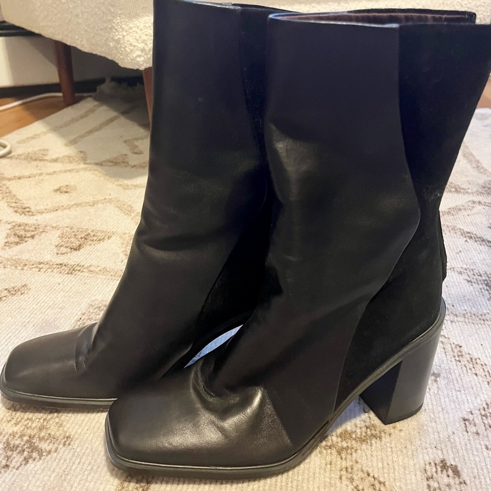 Franco Sarto Black Mid-Calf Heeled Booties - Size 8